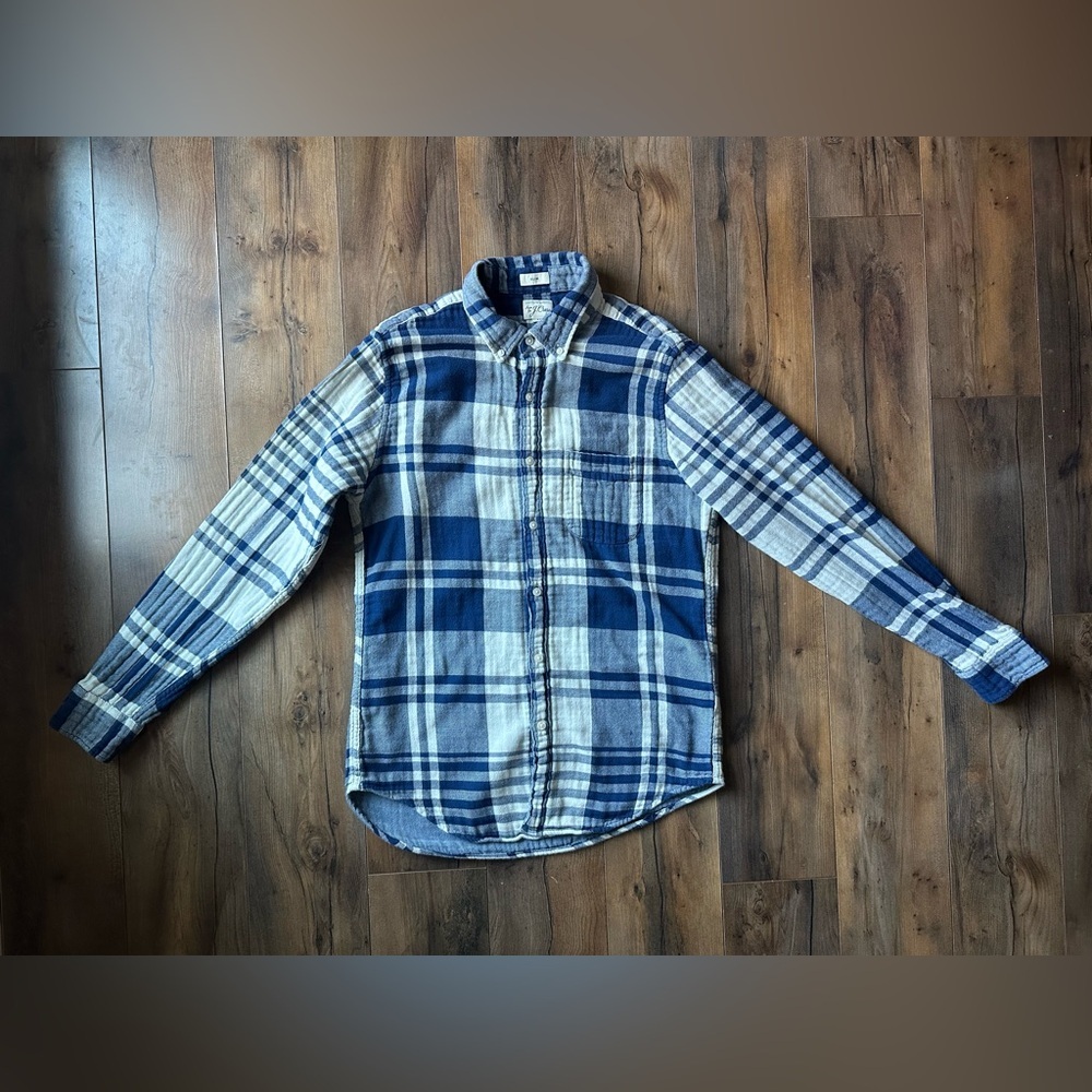 J.Crew Blue Plaid Flannel Shirt Mens Slim Medium Sustainable Re-Imagined